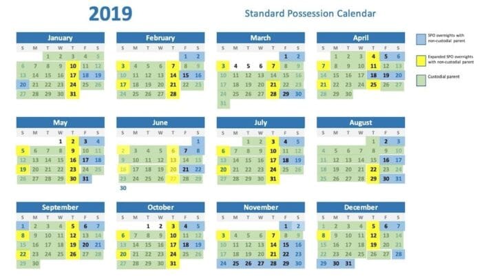 standard possession order calendar 2019